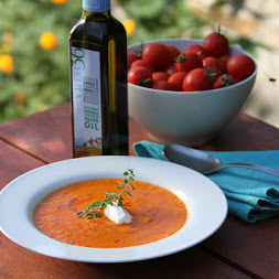 Fresh Tomato Soup with Bulgur and Vrisi 36 Oregano-Infused Olive Oil